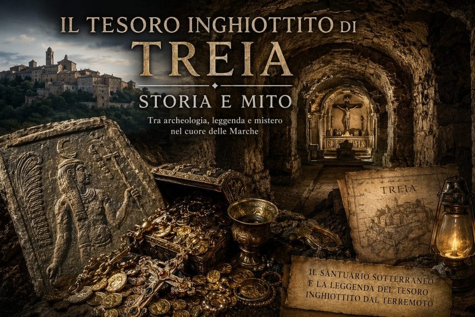 Analisi storica e archeologica approfondita del tesoro inghiottito di Treia e del santuario sotterraneo tra fonti documentarie e leggenda.